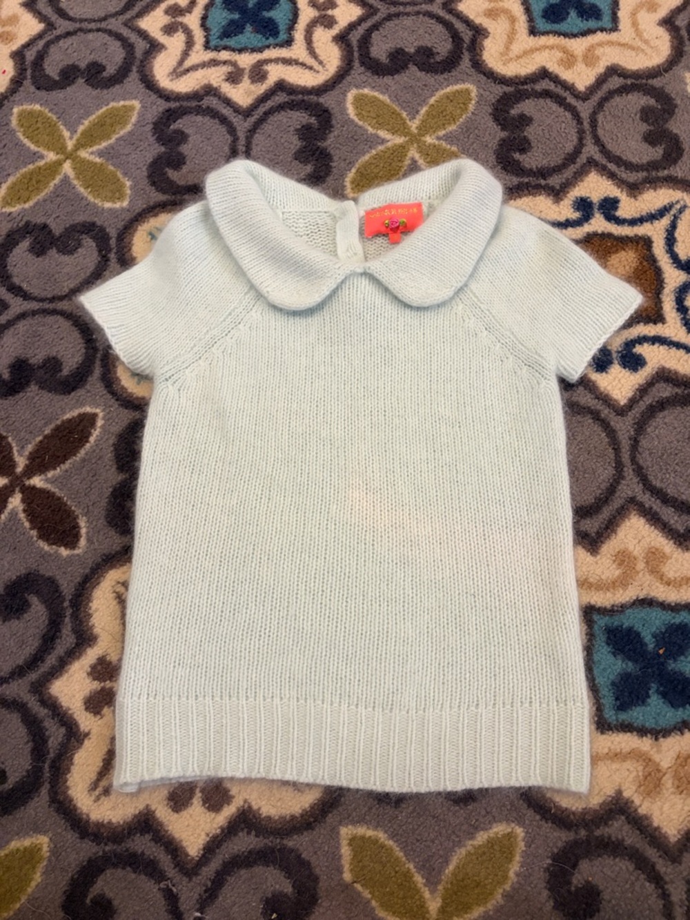 Manoush Angora Short Sleeve Sweater with Peter Pan Collar in Soft Pale Blue